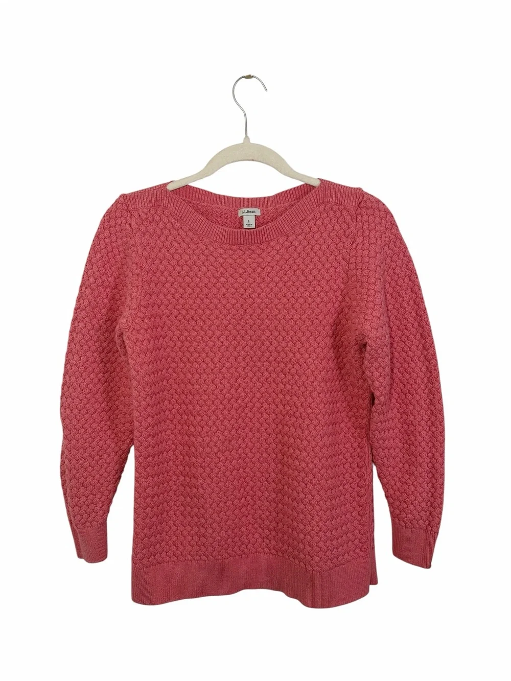 L.L. Bean Women's Rose Textured Crewneck Sweater 100% Cotton